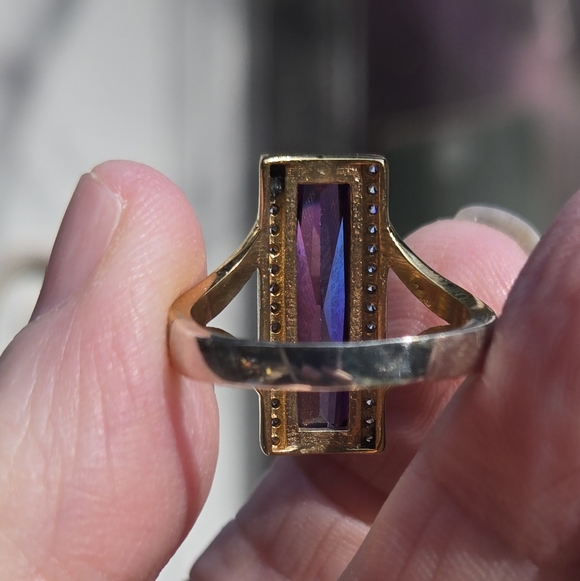 Amethyst Baguette 8k & Topaz Sterling & Gold ring Sz8 - Picture 9 of 11